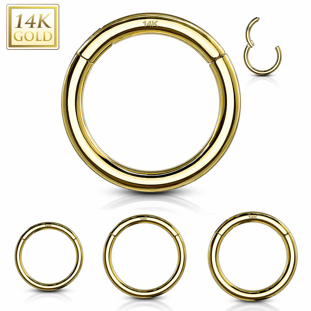 楽天ピアス専門ショップGreen Piercing[ 14Kの刻印あり K14 リング型 ボディピアス 16G ] 14金イエローゴールド セグメントクリッカー 16ゲージ 本物の金 耳 鼻 軟骨 ニップル ヘリックス トラガス メンズ レディース プレゼント リング型 フープピアス リングピアス ヒンジ付き リング型 ボディーピアス 蝶番