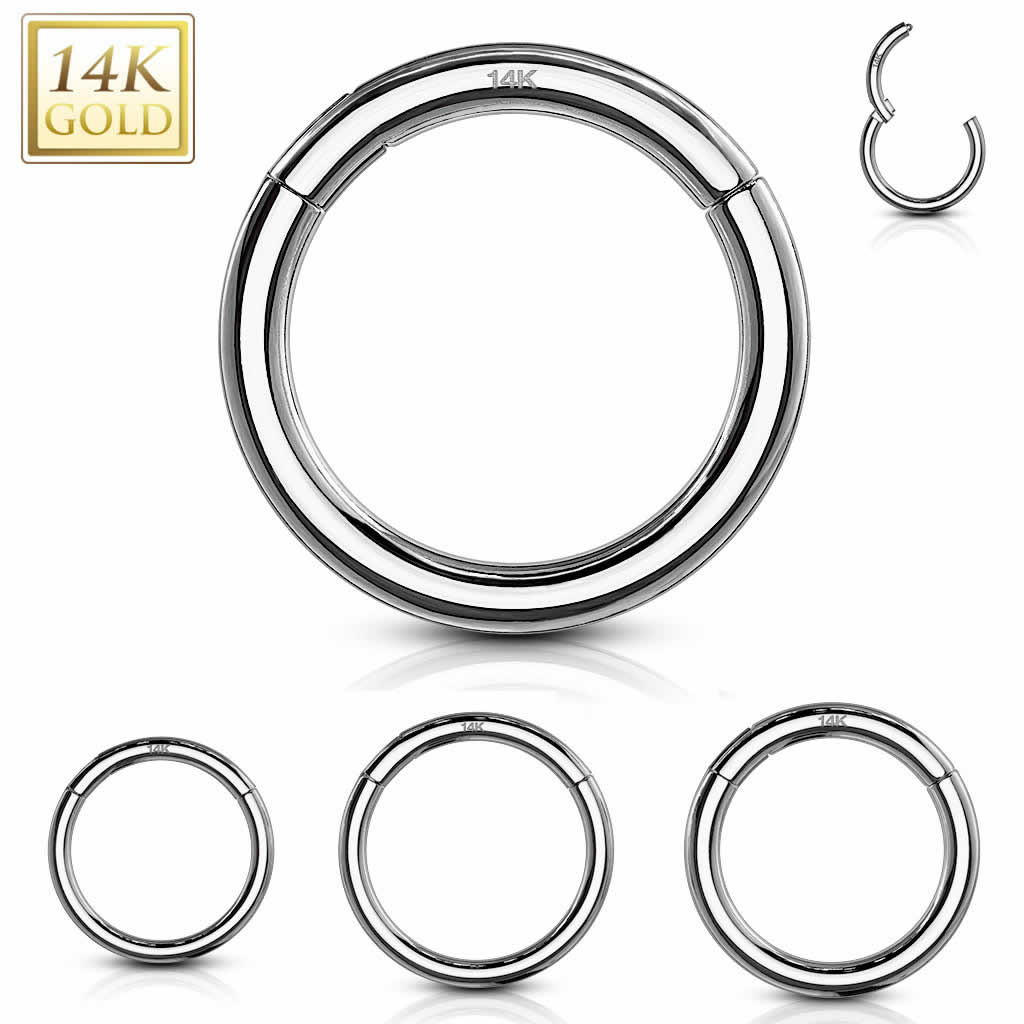 楽天ピアス専門ショップGreen Piercing[ 14Kの刻印あり K14 リング型 ボディピアス 14G ] 14金ホワイトゴールド セグメントクリッカー 14ゲージ 本物の金 耳 鼻 軟骨 ニップル ヘリックス トラガス メンズ レディース プレゼント リング型 白金 フープピアス リングピアス ヒンジ付き リング型 ボディーピアス