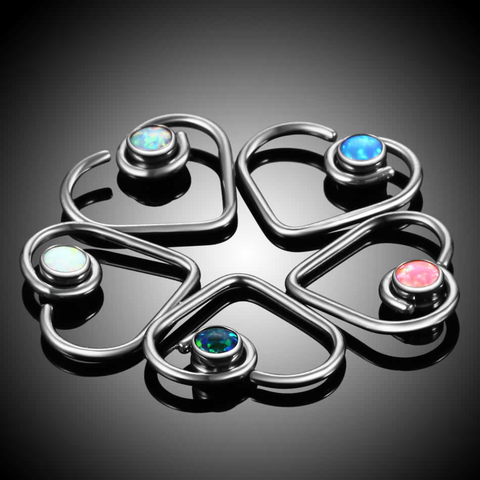 [16G ハート型 チタン ボディピアス ] オパール G2チタン ハートシームレスリング 16ゲージ 天然石 ホワイト ピンク ブルー ブラック 軟骨 ノーズリング セプタム ヘリックス トラガス コンク メンズ レディース セグメント リング型 ボディーピアス プレゼント 女子 彼女