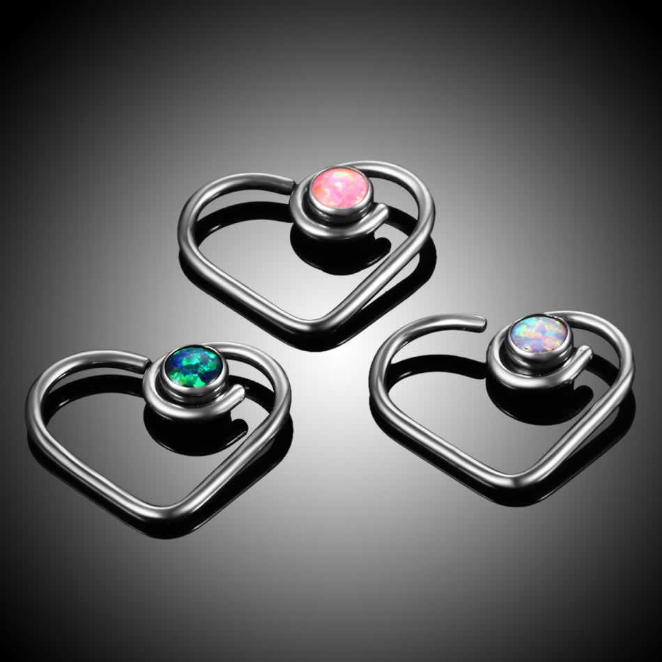 [16G ハート型 チタン ボディピアス ] オパール G2チタン ハートシームレスリング 16ゲージ 天然石 ホワイト ピンク ブルー ブラック 軟骨 ノーズリング セプタム ヘリックス トラガス コンク メンズ レディース セグメント リング型 ボディーピアス プレゼント 女子 彼女