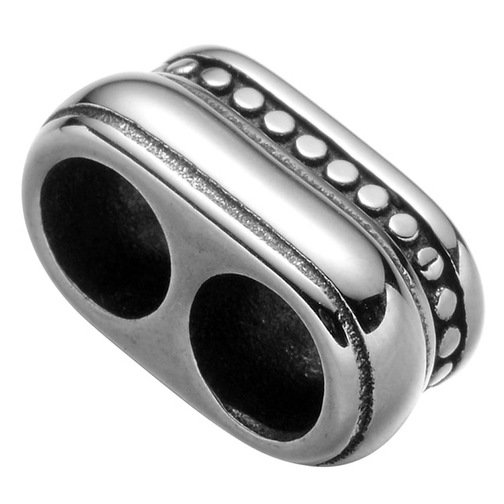 [ 5mm用 2穴 皮ひもパーツ] ダブルバンド サージカルステンレス316L ステンレスパーツ 5.0mm用 5ミリ用 ワイヤー用 丸ひも用 革紐用 ロープ用 皮紐 レザー 革ひも レザー用 通す ブレスレット アンクレット DIY 手作り 穴開き ビーズ 2個 ダブル 2本 ボヘミアン