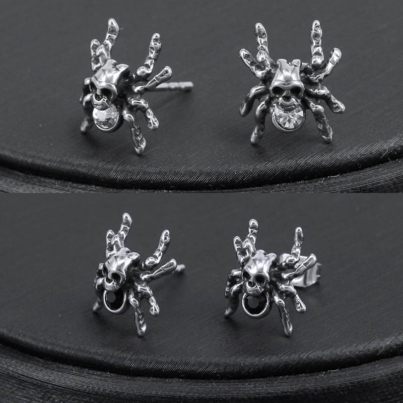 CZスカルスパイダーステンレスピアス/1個販売 ステンレス製 メンズ レディース 20G...