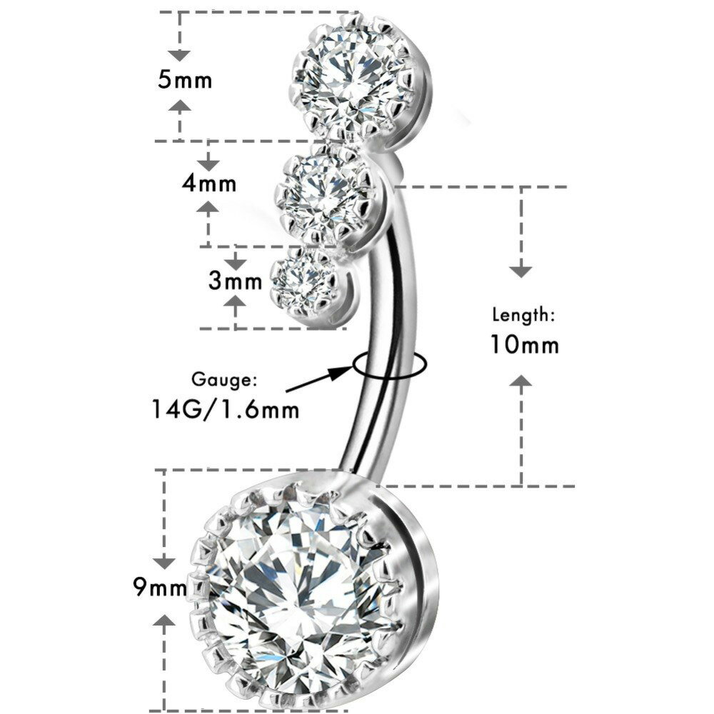 [ヘソピアス ボディピアス 14G ] キングスジュエル へそピアス 14ゲージ メンズ レディース AAA 3個 シンプル プレーン キュービックジルコニア サージカルステンレス316L 臍ピアス ボディーピアス ラインストーン クリスタル トップダウン プレゼント ギフト 3連 贈り物