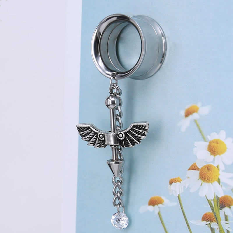 キューピッドチャーム ネジ式ダブルフレア ボディピアス 4ゲージ 4G 2ゲージ 2G 0ゲージ 0G 00ゲージ 00G 12mm 12.0mm 12ミリ 1/2 ステンレス 揺れる 弓矢 翼 ウイング アロー 天使 羽根 メンズ レディース おもしろ ネジタイプ ダブルフレア型 クサリ 鎖 チェーン 人気