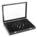 ガラスディスプレイケース(リング 指輪用ジュエリーボックス ブラック 収納 ピアス 指輪 ネックレス ペンダント ボディピアス アクセサリー プレゼント ディス...