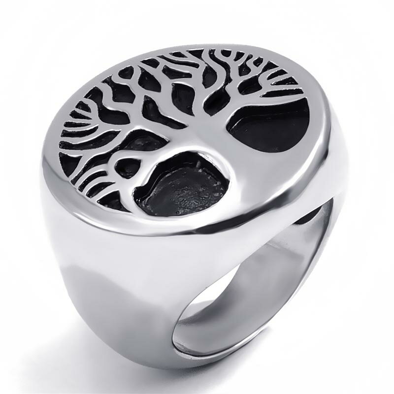 ビッグツリーステンレスリング(ERG022)サイズ/28号 大きいサイズ 大きな木 ウッド 印台型 スタンプリング カレッジリング 面白い おもしろ 指輪 サー...
