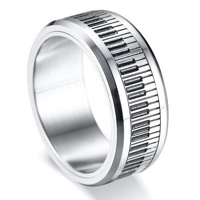 ピアノスピンステンレスリング(LRC048)サイズ/18号/23号/25号/28号 指輪 サージカルステンレス316L 回転 周る スピンリング 鍵盤 音楽 楽...