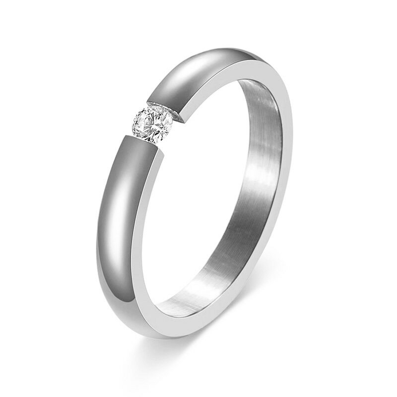 シンプルジルコニアステンレスリング(PRB085)サイズ/09号/10号/13号/18号/21号/28号 銀色 指輪 シルバー 細い スリム クリスタル 甲丸 ...