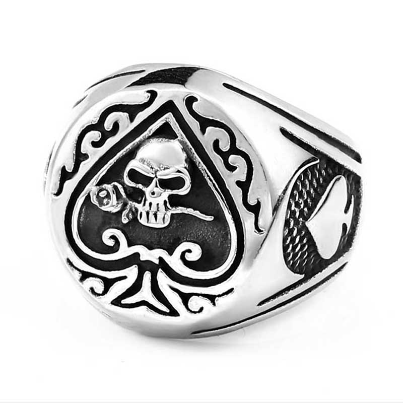 スカルエースステンレスリング(STR045)サイズ/15号/18号/21号 スペード ドクロ ガイコツ 個性 指輪 サージカルステンレス316L メンズ レディ...