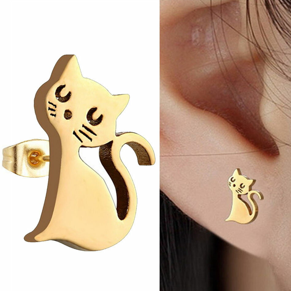 楽天ピアス専門ショップGreen Piercingわがままゴールドキャットステンレスピアス/1個販売 金色 金メッキ 猫 ねこ ネコ アニマル 動物 カワイイ 可愛い 面白 おもしろ キャッチピアス 20G 20ゲージ レディース メンズ ペアルック スタッドピアス プレゼント ギフト 結婚式 記念日 パーティー 激安 安い 女性 彼女