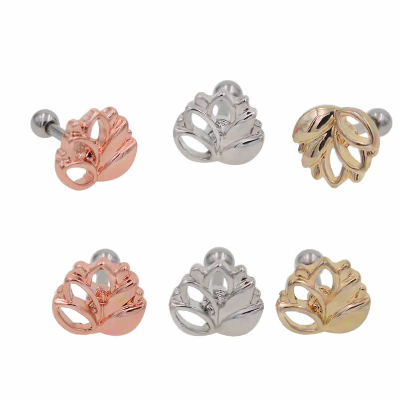 [蓮の葉 ボディピアス 16G] ロータ リーフ ストレートバーベル 軟骨ピアス 16ゲージ サージカルステンレス316Lス メンズ レディース ボディーピアス ヘリックス トラガス アンテナ プレゼント ゴールド ピンクゴールド シルバー 金色 ギフト 人気 母の日 父の日 男子 女子