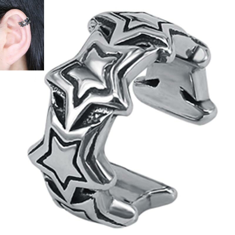 スターリングステンレスイヤーカフ 1個販売 星 メンズ レディース イヤリング 挟む はさむ ノンホールピアス イヤリング イヤークリップ フェイクピアス 開け...