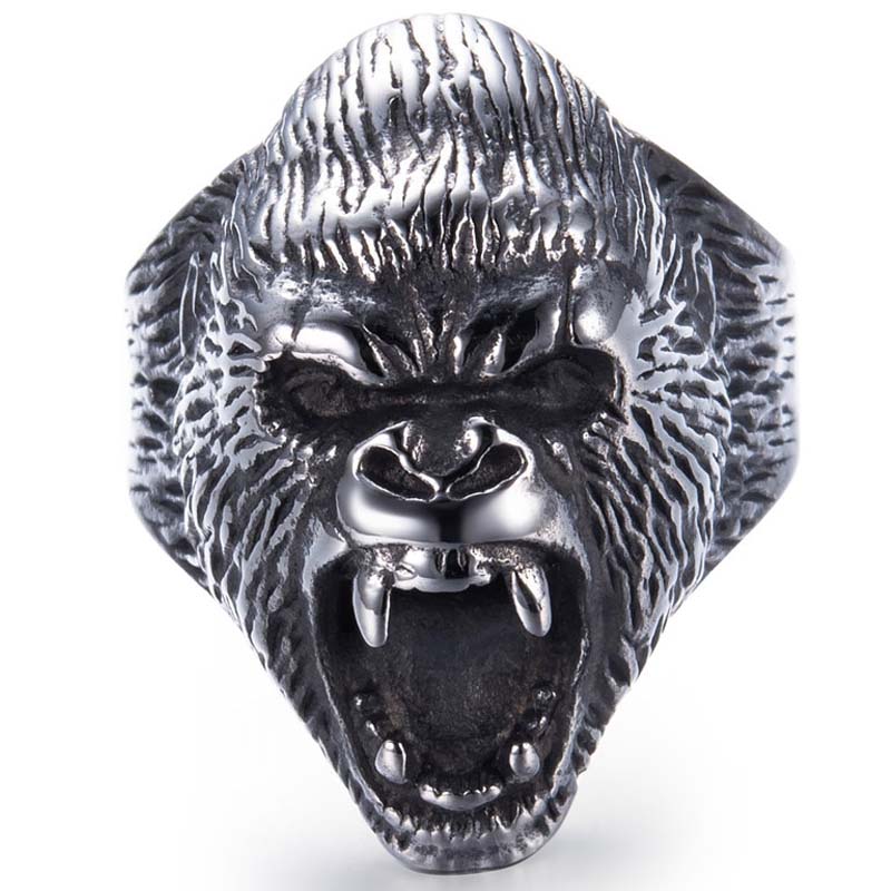 アングリーゴリラステンレスリング(XRX004)サイズ/16号/18号/20号/23号/26号 シルバー 銀色 猿 サル モンキー 動物 アニマル おもしろ 面...