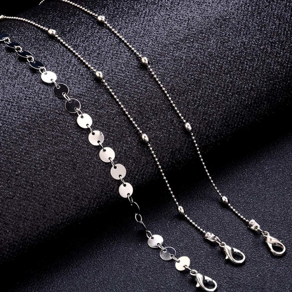 3連ボヘミアンチェーン シルバーアンクレット ブレスレット 3本セット 銀色 3個セット レディース メンズ ペア 裸足 素足 足首 手首 フット 足輪 アクセサリー 両足 片足 シルバーチェーン アームレット 丸い 丸型 ボールチェーン フラット プレゼント ギフト