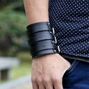 ブラックレガーストリプルラップワイドハンドカフレザーブレスレット 1個販売 メンズ レディース 腕輪 バングル 黒色 幅あり 男性 女性 太い バックル パンク...