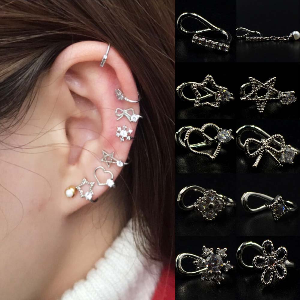 楽天ピアス専門ショップGreen Piercingスモールジルコニアイヤーカフ 1個販売 メンズ レディース イヤリング 挟む はさむ ノンホールピアス イヤークリップ 耳 軟骨 プレゼント ギフト 真珠 リボン クリスタル 星 スター ハート 花 フラワー サクラ 雪の結晶 スノー 棒 スティック 四角 スクエア パール