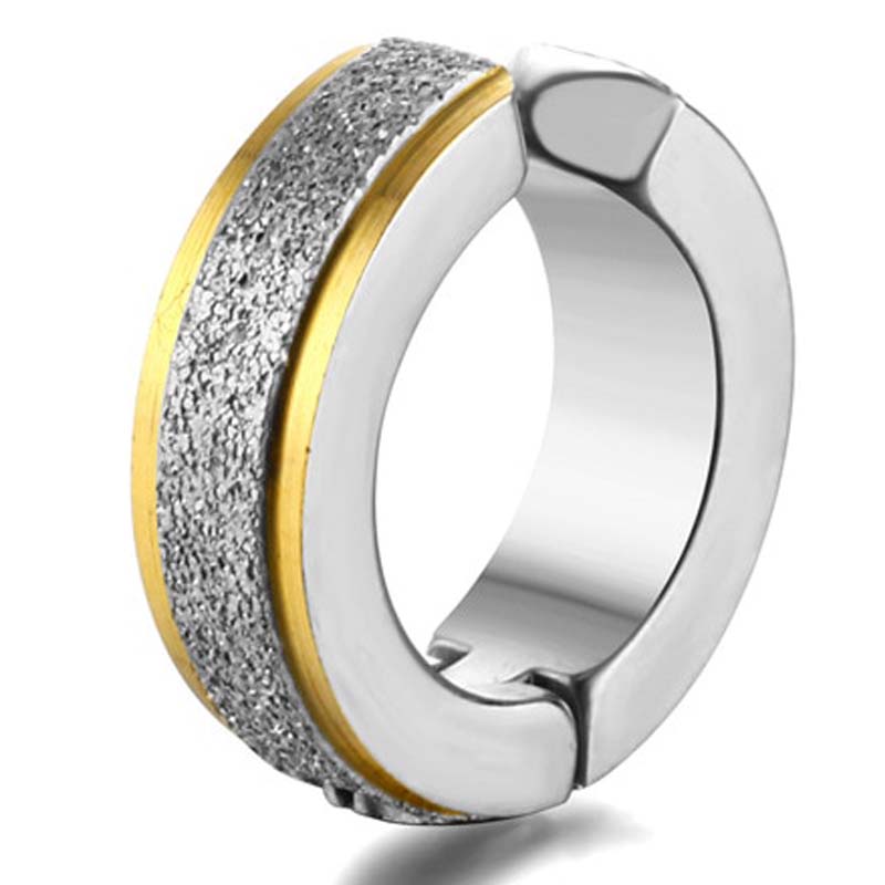 センターラメゴールド ステンレスフープイヤリング 1個販売 金色 銀色 シルバー パベ パヴェ キラキラ イヤーカフ メンズ レディース フェイクピアス サージカルステンレス316L 挟む はさむ フープピアス風 リングピアス風 ノンホールピアス プレゼント 結婚式 成人式