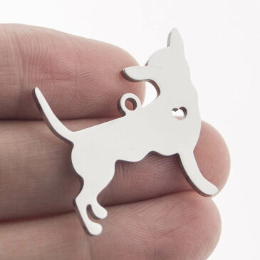 チワワステンレスパーツ/1個販売 ドッグ 犬 イヌ アニマル 動物 ネームタグ 首輪 プレート ステンレス製 ペンダントトップ トップ チャーム DIY 自分で作る ハンドメイド 手作り 金具 手芸 アクセサリー ピアス ブレスレット 名前プレート ワンちゃん ハート 平ら フラット