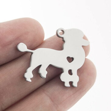 プードルステンレスパーツ/1個販売 ドッグ 犬 イヌ アニマル 動物 ネームタグ 首輪 プレート ステンレス製 ペンダントトップ トップ チャーム DIY 自分で作る ハンドメイド 手作り 金具 手芸 アクセサリー ピアス ブレスレット 名前プレート ワンちゃん ハート 平ら フラット
