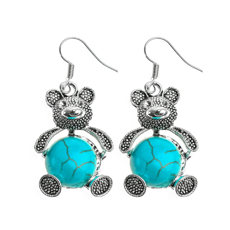 ベアーターコイズステンレスピアス/1個販売 熊 くま ぬいぐるみ サージカルステンレス316L トルコ石 イ..