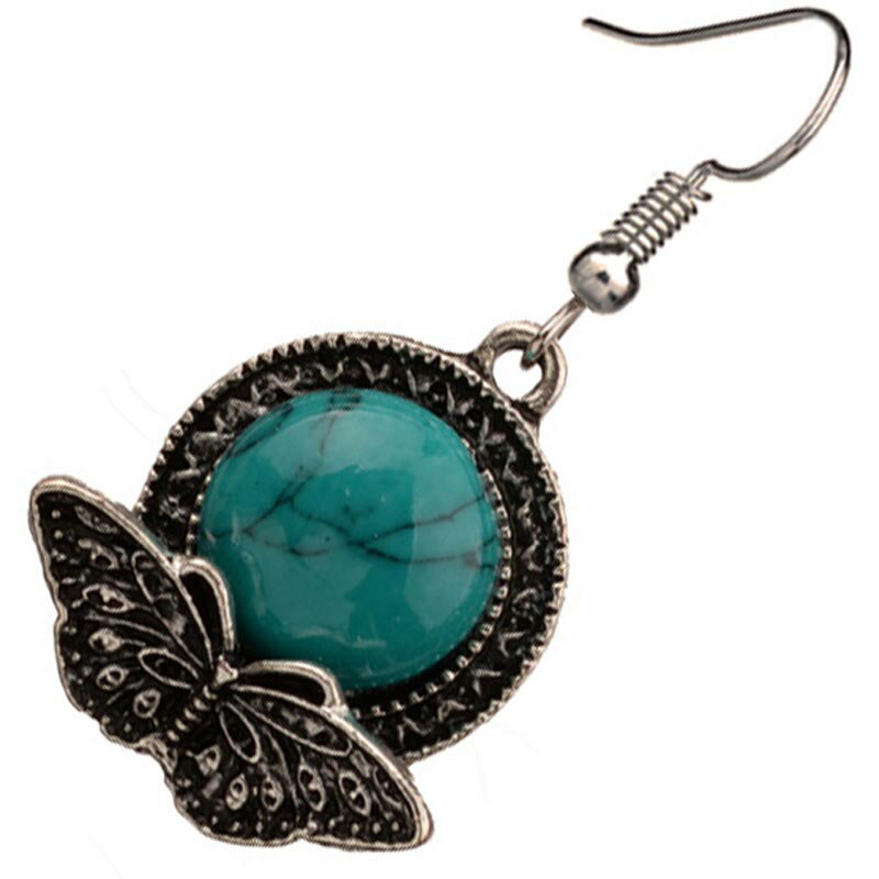 ラウンドバタフライターコイズステンレスピアス/1個販売 片耳用 サージカルステンレス316L トルコ石 メ..