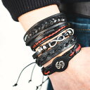 ブラックドルマーク5連レザーブレスレット ラップブレスレット 5個セット 5つ 黒革 赤色 レッド 皮 黒色 $ 8 エターナル ボヘミアン メンズ レディース...