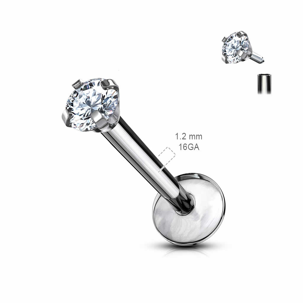 [ 16G 高品質 チタングレード23 ボディピアス 逆ネジ ] ロイヤルジルコニアCZ 内ネジラブレット ボディーピアス 16ゲージ インターナル ニッケルフリー チタン メンズ レディース 平ら 小さい ミニ スモール フラット 軟骨 丸型 丸い 立て爪 クリスタル ジルコニア クチ