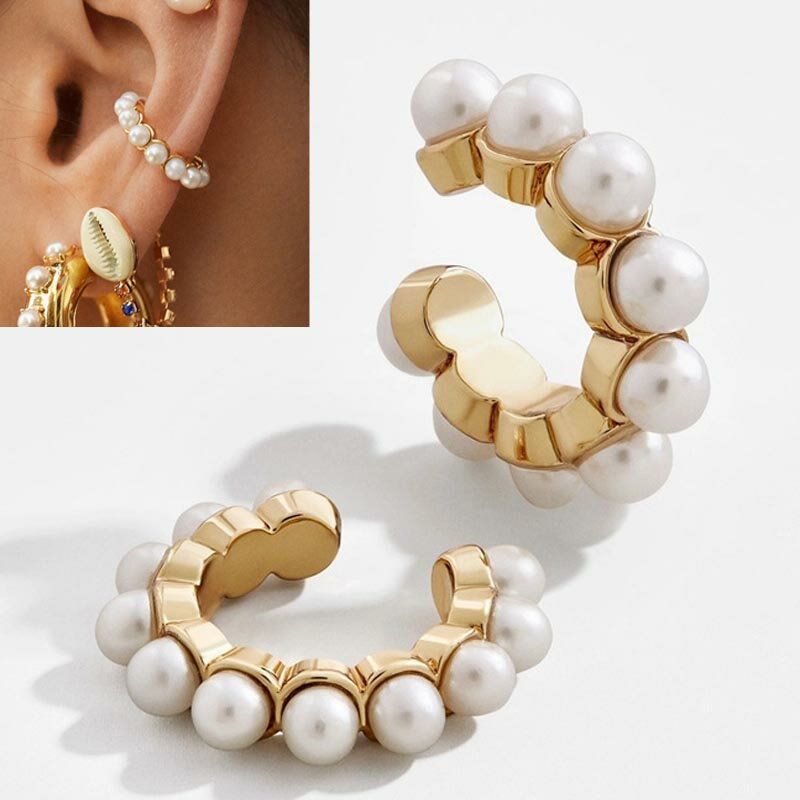 ビッグパールリングカフ 1個販売 ノンホールピアス イヤーカフ メンズ レディース 真珠 女の子 彼女 ラウンド 丸型 ゴールド 金メッキ イヤリング プレゼン...