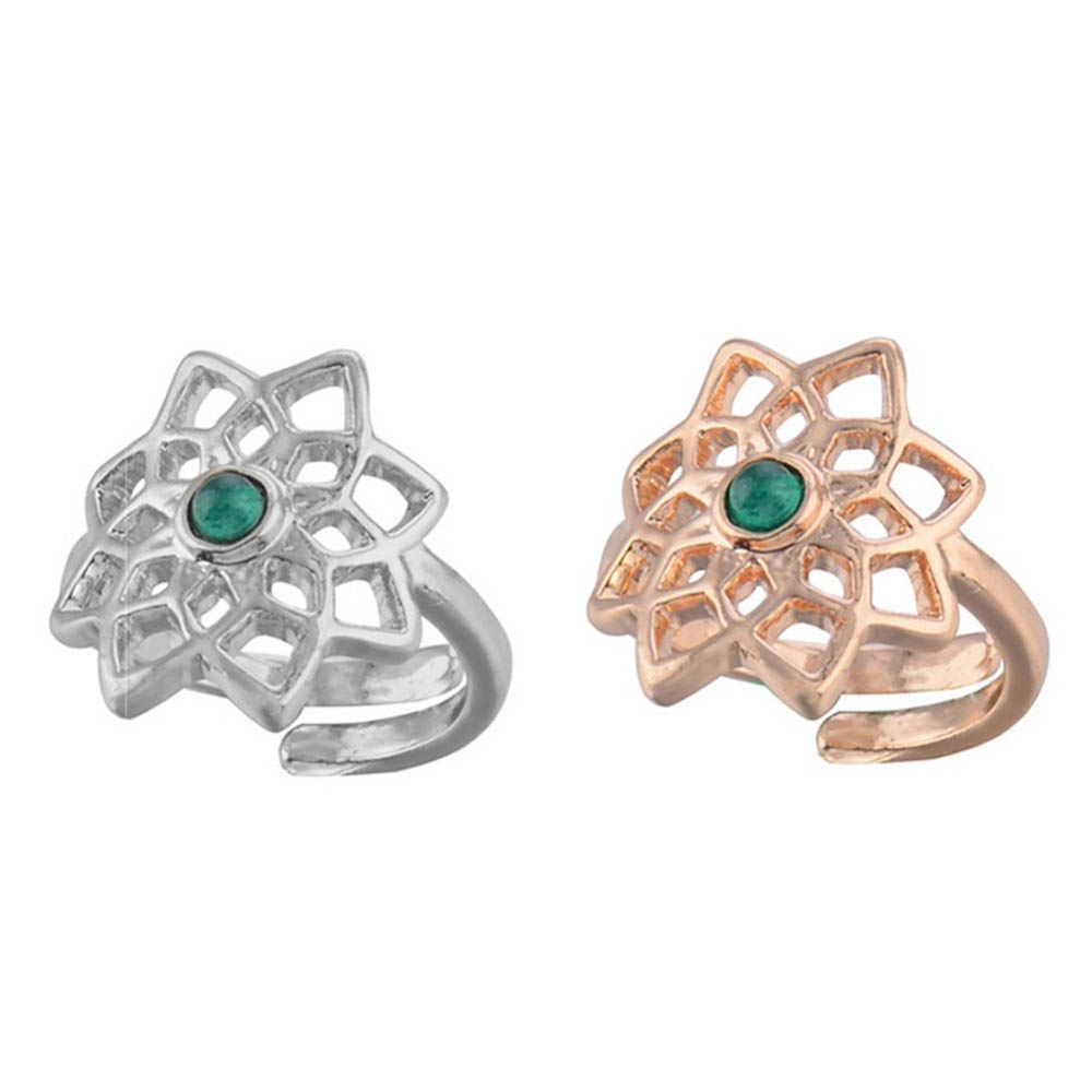ピアス専門ショップGreen Piercingの[メンズ レディース 足の指 指輪 ファランジリング] ビッグフラワーストーン トゥリング 足の指輪 トーリング 足のリング ピンキーリング フリーサイズ シルバー ゴールド 金色 銀色 小指 関節 指先 夏 プレゼント 天然石風 ストーン 花 ヒマワリ 向日葵 エメラルドグリーン｜アングル2