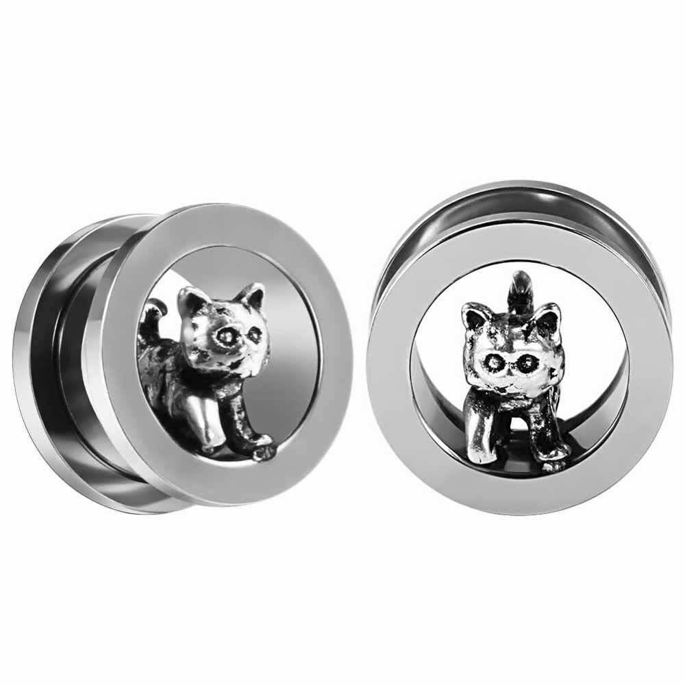 [14mm 16mm] 3D猫トンネル ボディピアス 14.0mm 14ミリ 16.0mm 16ミリ ボディーピアス ねこ ネコ キャット 可愛い アニマル 動物 キャ..