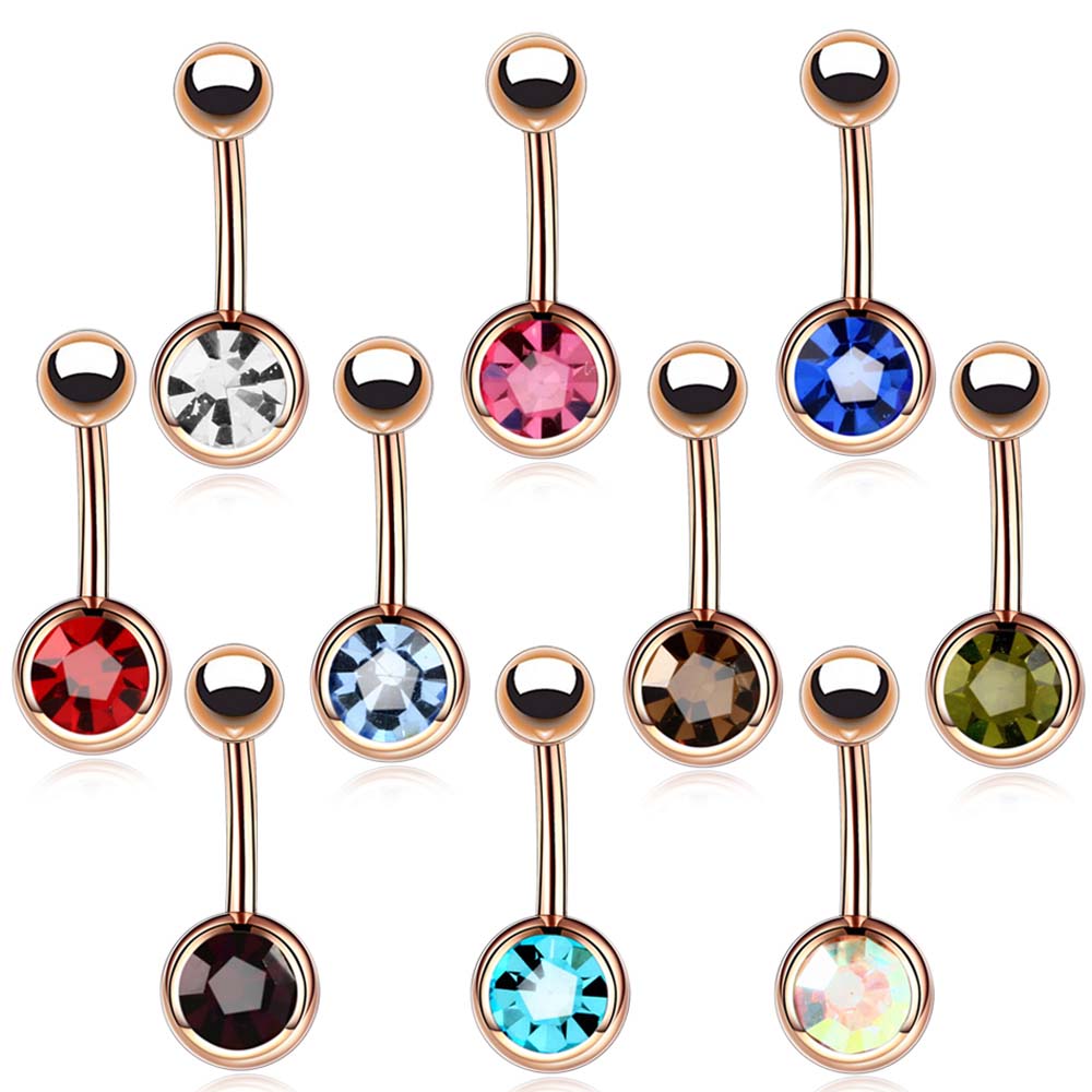 [14G ピンクゴールド ヘソピアス] ジュエル へそピアス 14ゲージ ボディピアス サージカルステンレス316L プレーン メンズ レディース 女性人気No1 ジルコニア ラインストーン 内径 長い 短い 臍ピアス カーブバーベル シンプル 彼女 女の子 プレゼント ジルコニア 母