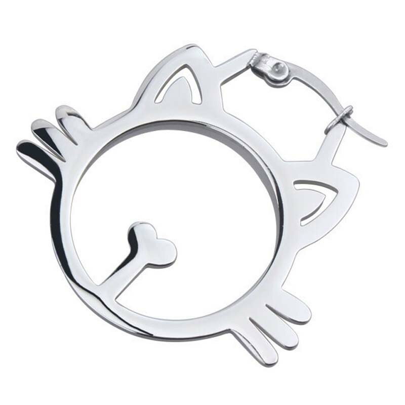 ドラ猫ステンレスフープピアス 1個販売 片耳分 アックスポスト ステンレスピアス リングピアス ネコ キャット アニマル 動物 おもしろ 面白い 大きい 18G...