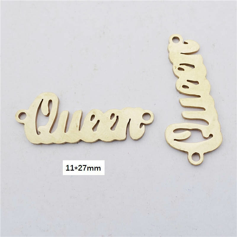 ゴールドQUEENコネクトステンレスパーツ 1個販売 クィーン 女王 英語 アルファベット クイーン 文字 金色 ジョイントパーツ コネクター 繋ぐ 2穴 ブレスレット用 ウエストチェーン用 アンクレット用 丸環 マルカン チェーンをつなぐ DIY 手作り ハンドメイド 鎖