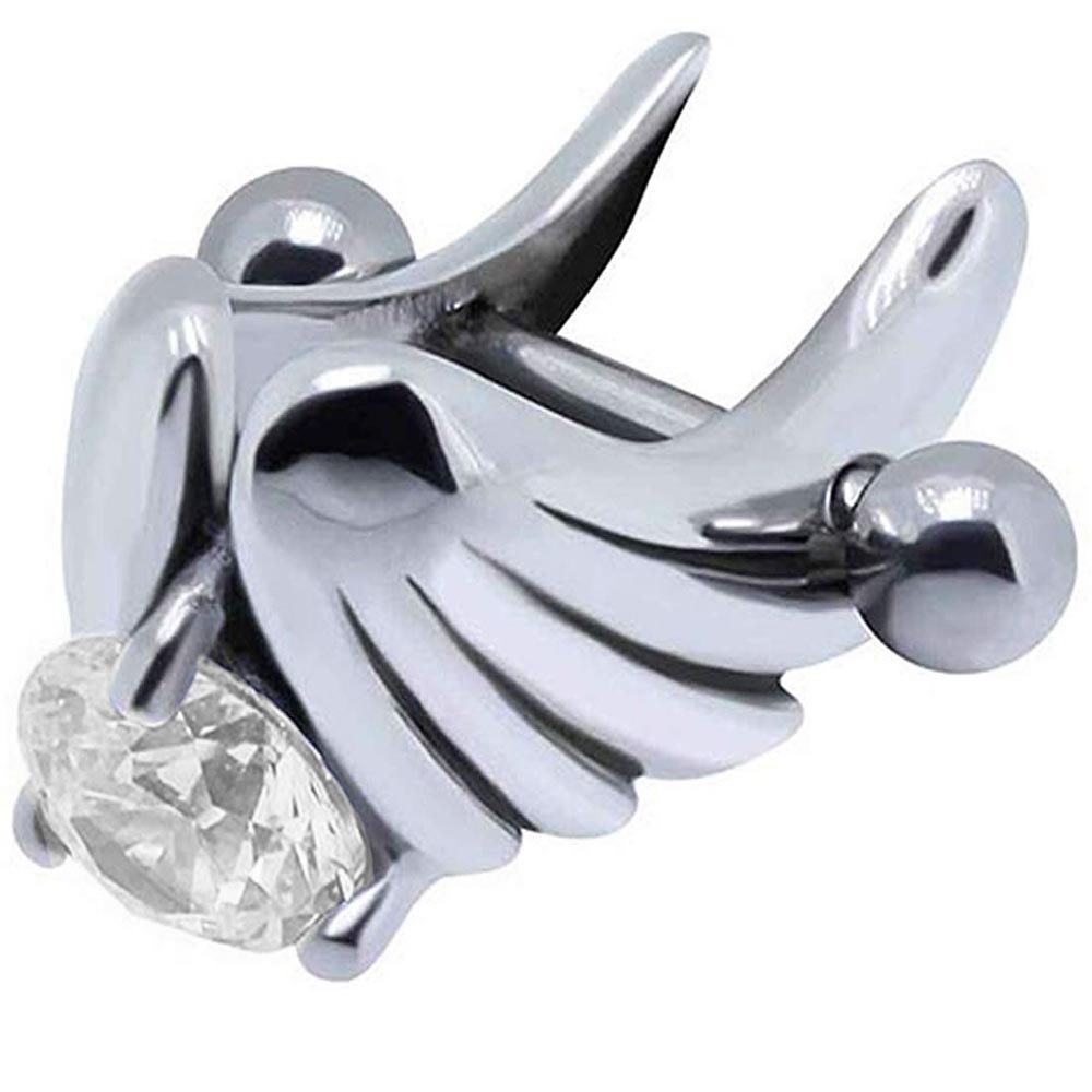 [16G 天使の翼 ボディピアス]エンジェルヘリックスシールド ストレートバーベル 1個販売 16ゲージ 軟骨ピアス トラガス ボディー ピアス メンズ レディース ジルコニア ラインストーン クリスタル ピンク サージカルステンレス316L 人気 羽 翼 フェザー ルシファー ミカエル