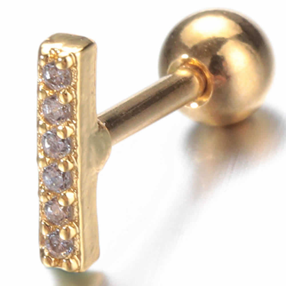 [16G ヘリックス ボディピアス] バークリスタル ストレートバーベル ボディーピアス 16ゲージ 金色 軟骨 耳 トラガス アンテナヘリックス メンズ レディース ステンレス 彼氏 彼女 男 ゴールド 女の人 人気 おしゃれ プレゼント ジルコニア スティック 棒 シンプル