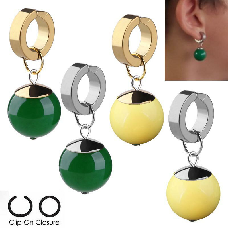 楽天ピアス専門ショップGreen Piercingビッグボール ステンレスイヤリング 1個販売 グリーン 緑色 黄色 イエロー 玉 ゴールド 金色 シルバー 銀色 コスプレ イヤーカフ サージカルステンレス316L はさむ メンズ レディース プレゼント ノンホールピアス 開けない リングピアス風 フープピアス風 合体 アニメ