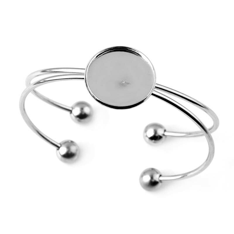 [18mm用 20mm用 ] カボション用 DIY ステンレスバングル 1個販売 カメオ カボーション ブレスレット 腕輪 アームレット メンズ レディース 金具 部品 ハンドメイド 手作り 自分で作る カボーション ドーム用 半球型 ラインストーン ガラス用 丸皿 20ミリ 18ミリ クラフト