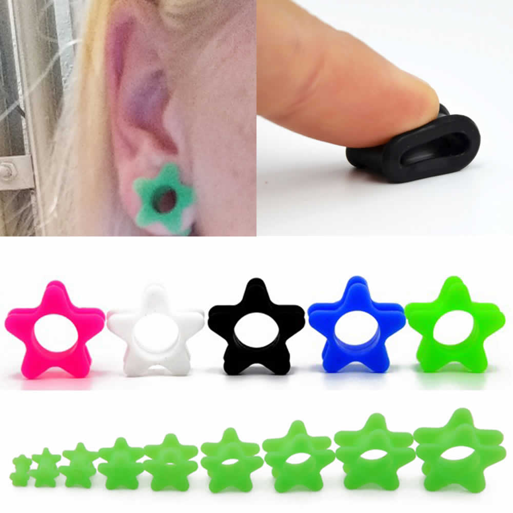 楽天ピアス専門ショップGreen Piercing[6G 4G 2G 0G 00G 12mm ボディピアス] シリコンスターフレア ボディーピアス ブラック 黒色 ブルー 青色 ピンク グリーン 緑色 ホワイト 白色 メンズ レディース 星 柔らかい ゴム ラバー ホール トンネル 面白い 可愛い 女の子 男の子 プレゼント 金属アレルギー対応 人気