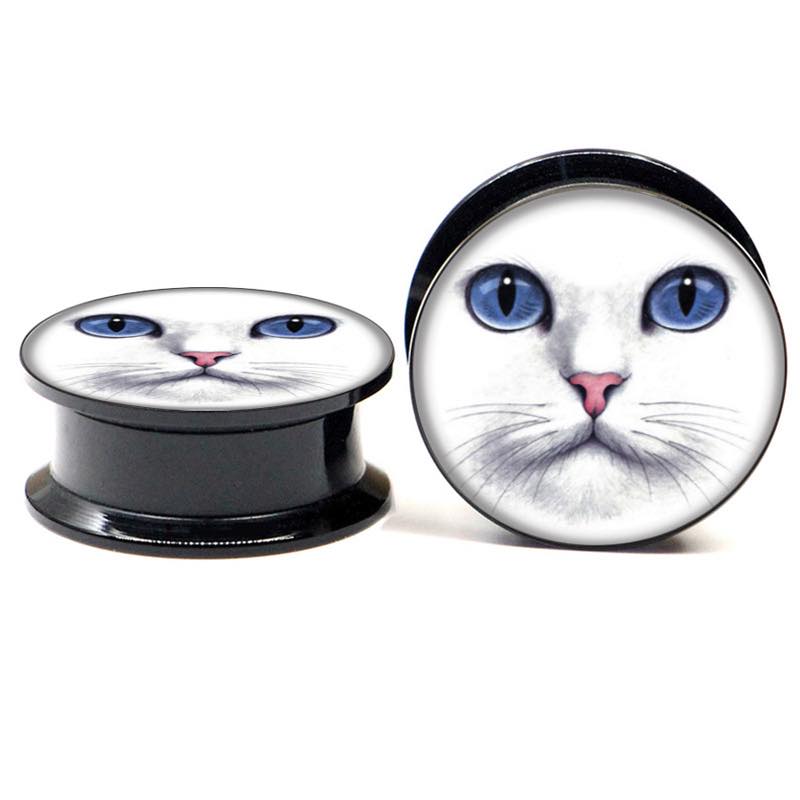 アクリルタッパーフレア（ホワイトキャット） 2ゲージ 2G 0ゲージ 0G 00ゲージ 00G 12.0mm 12mm ボディピアス メンズ レディース 金属アレルギー対応 耳 ネジタイプ プレゼント ギフト 樹脂 プラグ ボディーピアス ネジ式 ブラック 黒色 人気 白猫 ネコ 猫 アニマル 動物