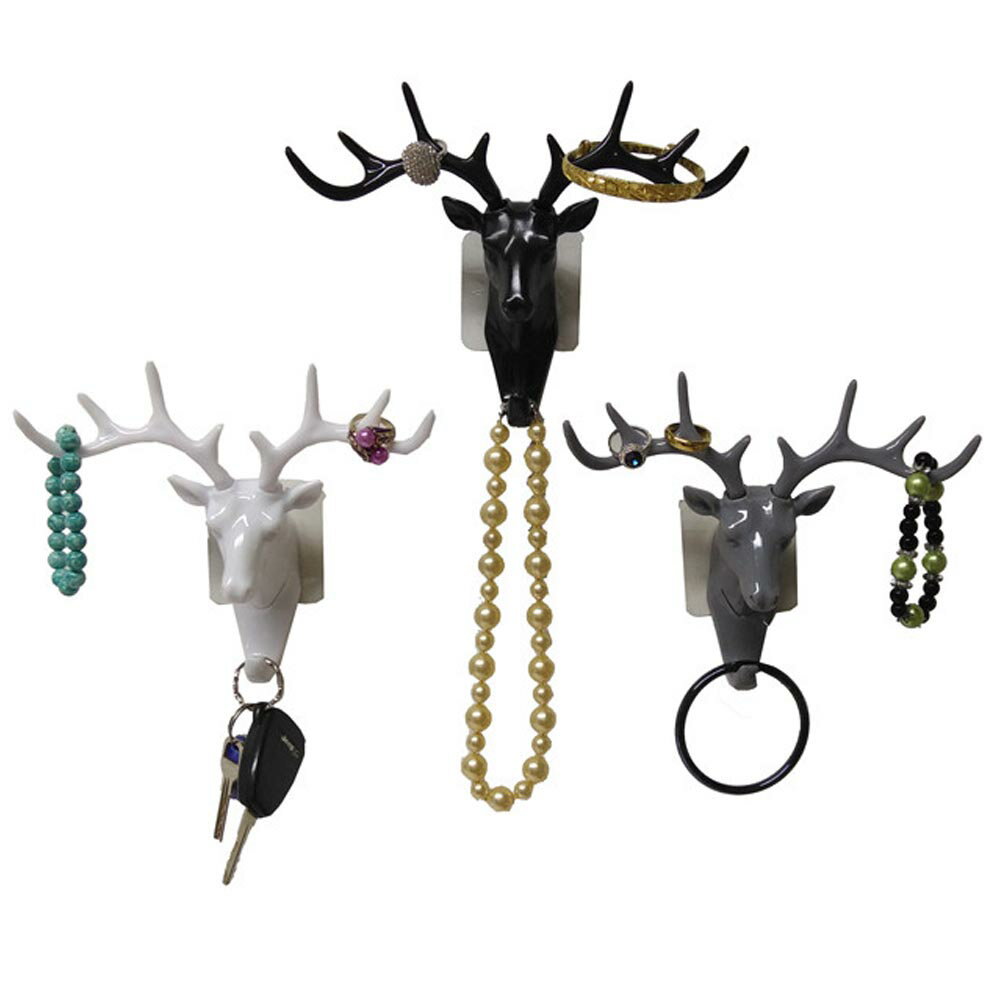 壁掛け用ディアージュエリースタンド ブラック 黒色 グレー 灰色 ホワイト 白色 シカ 鹿 トナカイ クリスマス アニマル 動物 ハンガー ラック フック カバ...