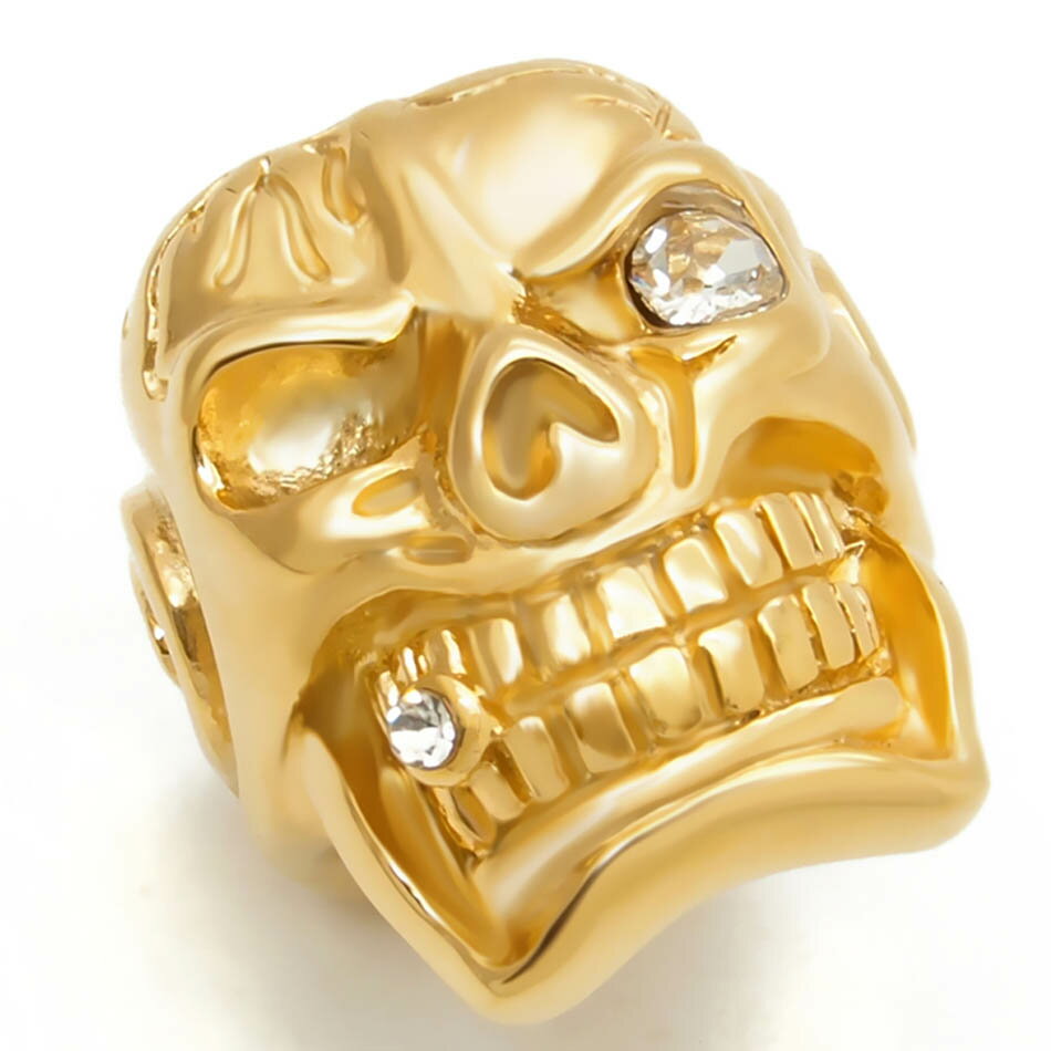 スモーキングスカルアイクリスタルステンレスリング(ZRO075) サイズ/34号 指輪 髑髏 ドクロ がい骨 ガイコツ ジルコニア 葉巻 煙草 タバコ 金色 サ...