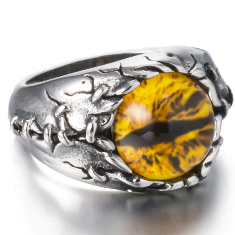 イエロードラゴンアイステンレスリング(WRP041)サイズ/29号 指輪 黄色 眼 目玉 竜 龍 ヘビ 蛇 スネイク スネーク イエローアイサージカルステンレス...