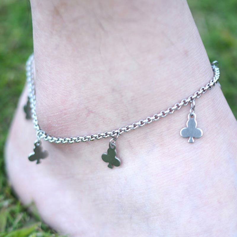 クローバーチャームサージカルステンレスアンクレット 揺れる サージカルステンレス316L 高級 メンズ レディース ブレスレット 足首 手首 フット レッグ チ...