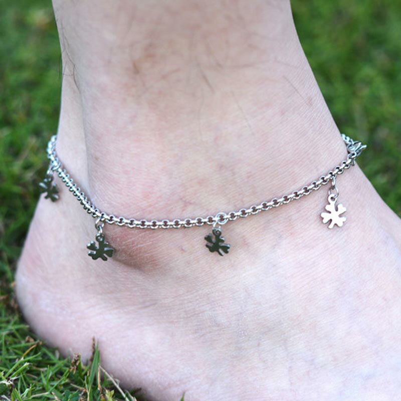 ハッピーリーフチャームサージカルステンレスアンクレット 揺れる サージカルステンレス316L 高級 メンズ レディース ブレスレット 足首 手首 フット チェー...