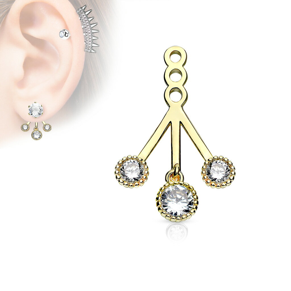 [ピアス ボディピアス用パーツ 20G 18G 16G 対応] トリプルクリスタル シールド 1個販売 ヘリックス 耳 キャッチ メンズ レディース 女 プレゼント ギフト ジャケットピアス 軟骨 チャーム ジルコニア ピンクゴールド ゴールド シルバー 右耳 左耳 丸型 綺麗 人気 おしゃれ