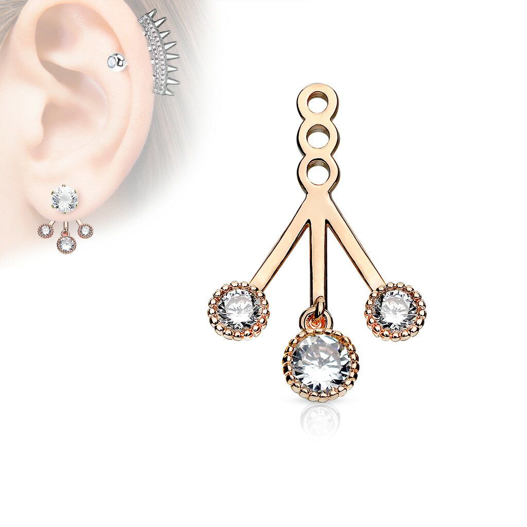 [ピアス ボディピアス用パーツ 20G 18G 16G 対応] トリプルクリスタル シールド 1個販売 ヘリックス 耳 キャッチ メンズ レディース 女 プレゼント ギフト ジャケットピアス 軟骨 チャーム ジルコニア ピンクゴールド ゴールド シルバー 右耳 左耳 丸型 綺麗 人気 おしゃれ