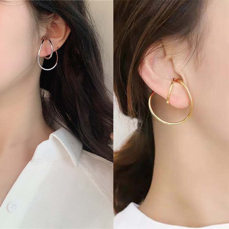 楽天ピアス専門ショップGreen Piercingダブルカーブリングイヤーカフ 1ペア販売 カフリング リングカフ シルバー 銀色 2連風 ゴールド イヤリング メンズ レディース はさむ 金色 ノンホールピアス プレゼント 彼女 彼氏 ペアルックフープピアス風 リングピアス風 大きい おしゃれ 人気 個性的 面白い 綺麗