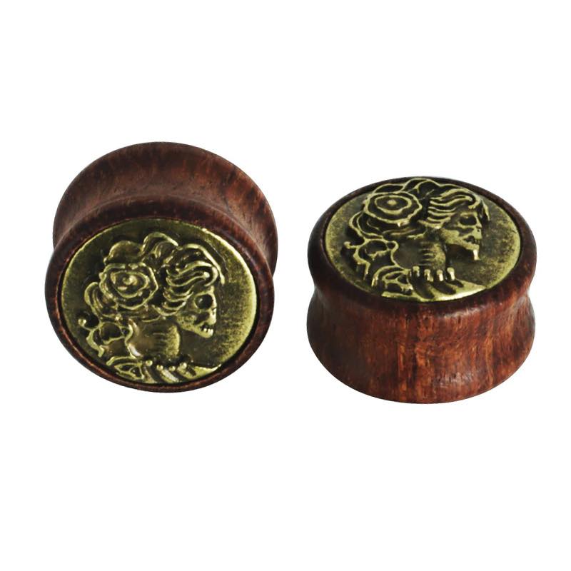 [0G 00G 12mm ボディーピアス] 花嫁スカルウッドプラグ ボディピアス 0ゲージ 00ゲ...