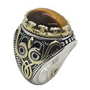 ゴールドエンブレムタイガーアイ印台型ステンレスリング(FRC006)サイズ/16号/20号/21号/30号 茶色 虎目石 楕円形 カボション 指輪 サージカルス...