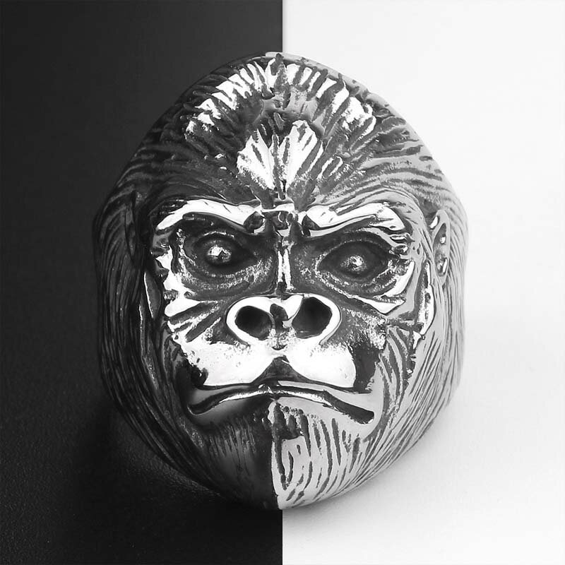 ゴリラステンレスリング(RXL002)サイズ/19号/29号 シルバー 銀色 猿 サル モンキー 動物 アニマル おもしろい 面白い リアル 立体 3D 指輪 ...